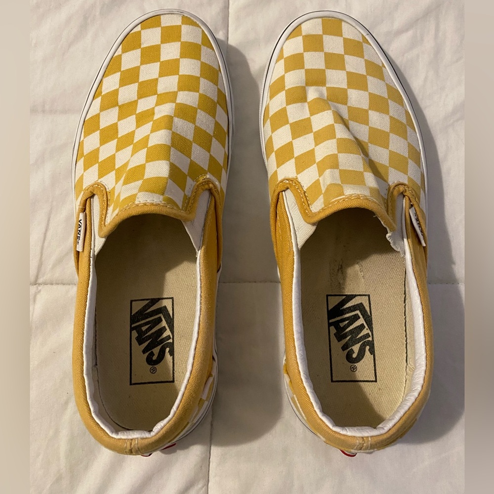 Vans- Women’s Slip-On Shoes - White and Yellow Checkerboard